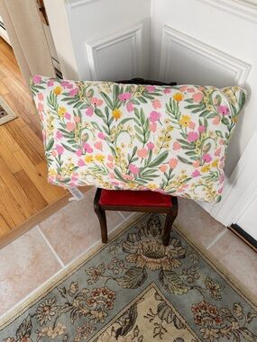 Pottery Barn Teen Floral Watercolor Accent Pillow in Pink, Yellow & Green